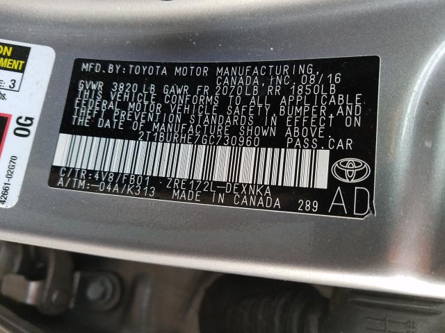 Photo 9 VIN: 2T1BURHE7GC730960 - TOYOTA COROLLA L 