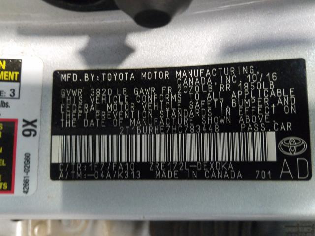 Photo 9 VIN: 2T1BURHE7HC783448 - TOYOTA COROLLA L 