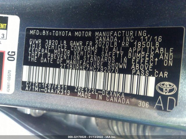 Photo 8 VIN: 2T1BURHE7HC792070 - TOYOTA COROLLA 