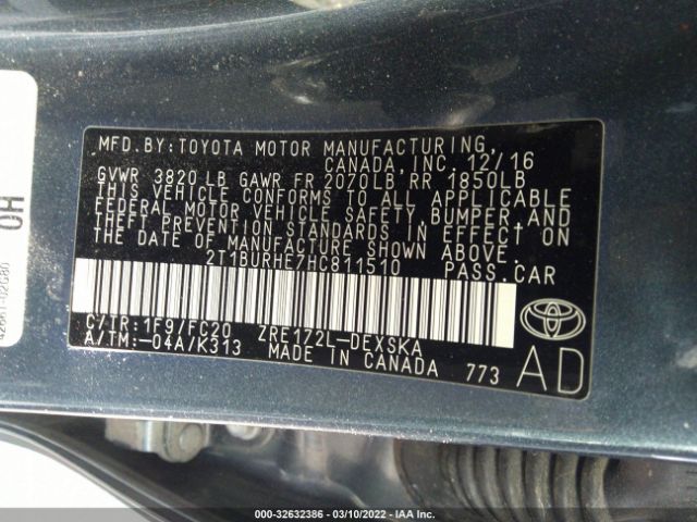 Photo 8 VIN: 2T1BURHE7HC811510 - TOYOTA COROLLA 