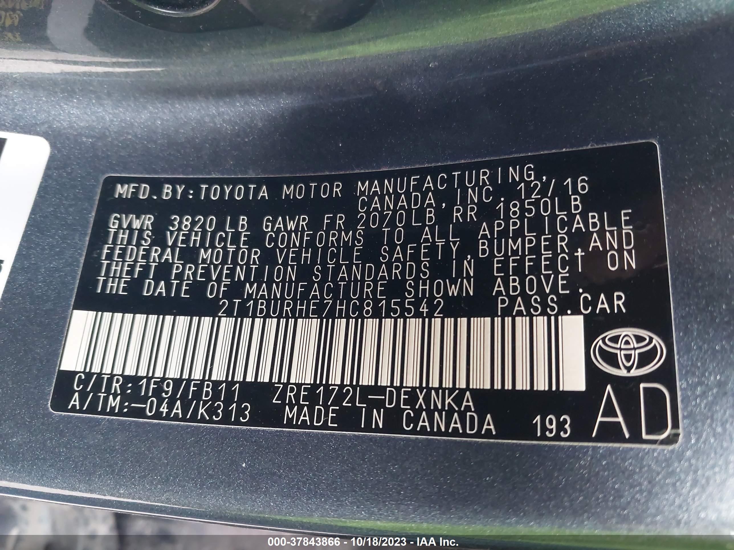 Photo 8 VIN: 2T1BURHE7HC815542 - TOYOTA COROLLA 