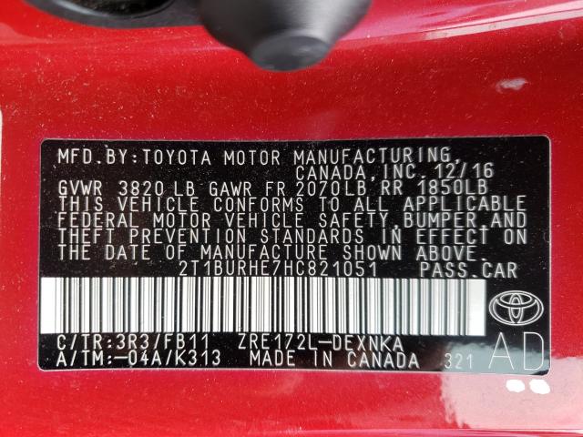 Photo 9 VIN: 2T1BURHE7HC821051 - TOYOTA COROLLA L 