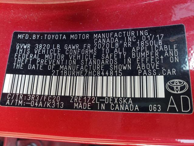 Photo 12 VIN: 2T1BURHE7HC844815 - TOYOTA COROLLA 