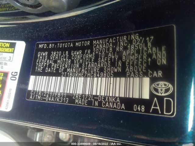 Photo 8 VIN: 2T1BURHE7HC849805 - TOYOTA COROLLA 