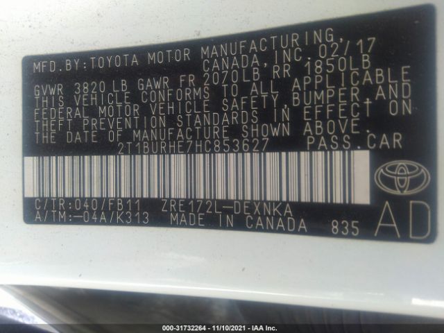 Photo 8 VIN: 2T1BURHE7HC853627 - TOYOTA COROLLA 