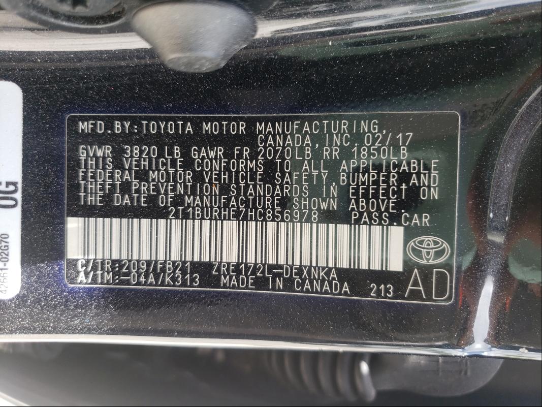 Photo 9 VIN: 2T1BURHE7HC856978 - TOYOTA COROLLA L 