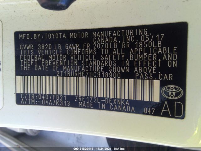 Photo 8 VIN: 2T1BURHE7HC918900 - TOYOTA COROLLA 