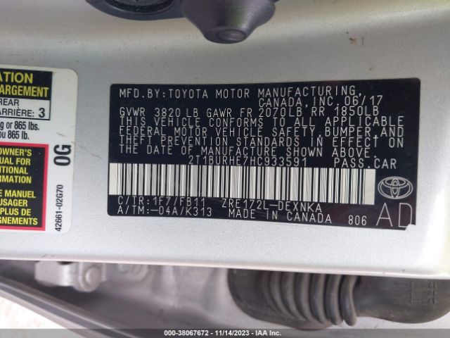 Photo 8 VIN: 2T1BURHE7HC933591 - TOYOTA COROLLA 