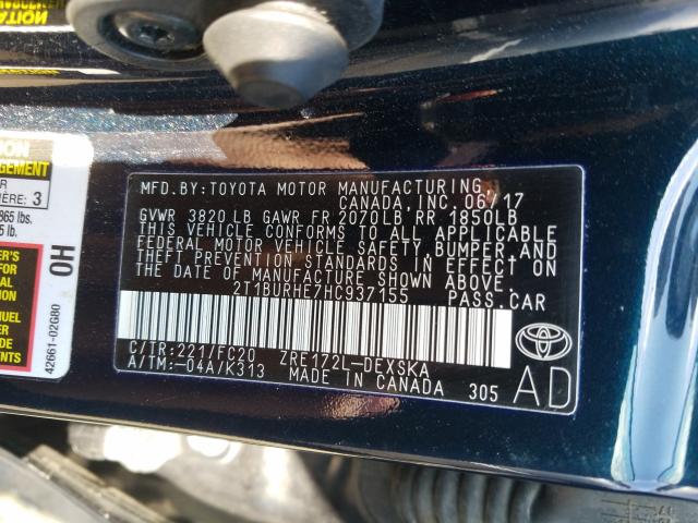 Photo 9 VIN: 2T1BURHE7HC937155 - TOYOTA COROLLA L 