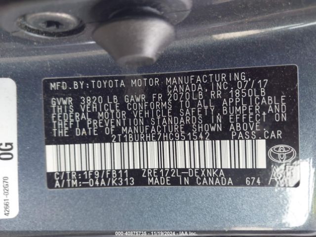 Photo 8 VIN: 2T1BURHE7HC951542 - TOYOTA COROLLA 