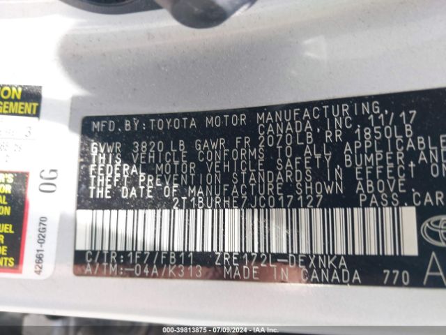 Photo 8 VIN: 2T1BURHE7JC017127 - TOYOTA COROLLA 