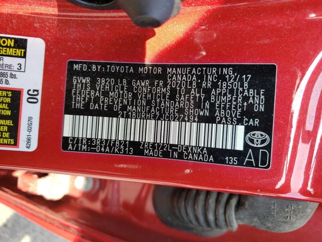 Photo 11 VIN: 2T1BURHE7JC027494 - TOYOTA COROLLA 