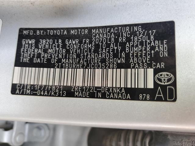 Photo 11 VIN: 2T1BURHE7JC035286 - TOYOTA COROLLA L 