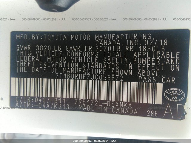 Photo 8 VIN: 2T1BURHE7JC056672 - TOYOTA COROLLA 