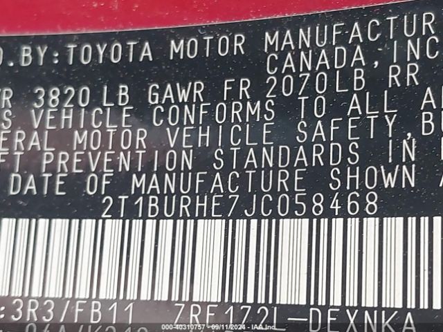 Photo 8 VIN: 2T1BURHE7JC058468 - TOYOTA COROLLA 