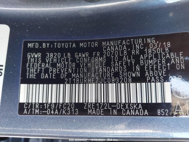 Photo 8 VIN: 2T1BURHE7JC083208 - TOYOTA COROLLA 