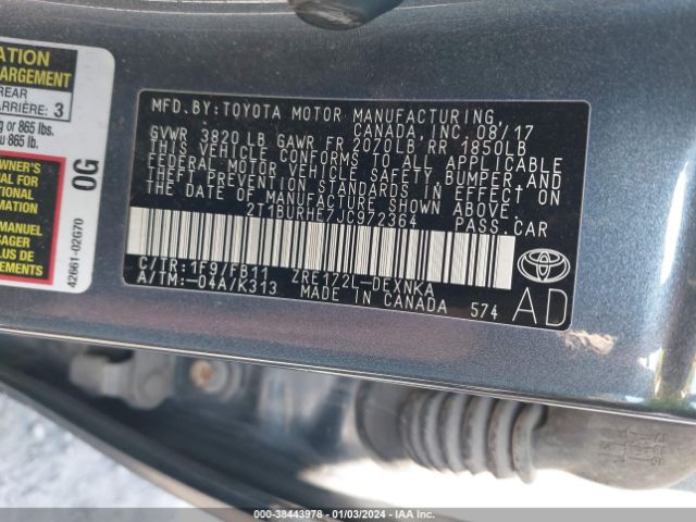 Photo 8 VIN: 2T1BURHE7JC972364 - TOYOTA COROLLA 