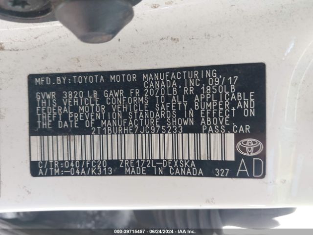 Photo 8 VIN: 2T1BURHE7JC975233 - TOYOTA COROLLA 