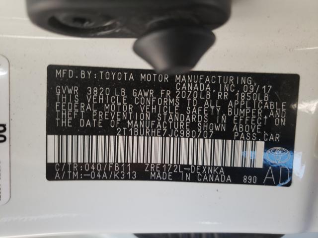 Photo 9 VIN: 2T1BURHE7JC980707 - TOYOTA COROLLA L 