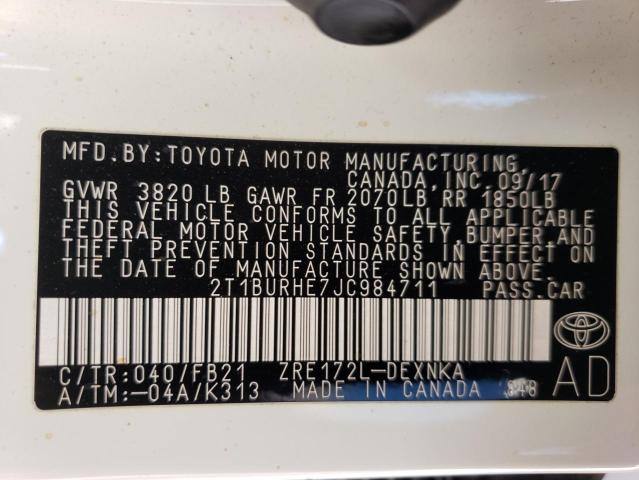 Photo 12 VIN: 2T1BURHE7JC984711 - TOYOTA COROLLA L 