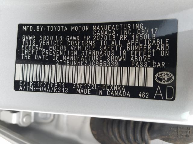 Photo 9 VIN: 2T1BURHE7JC985339 - TOYOTA COROLLA L 