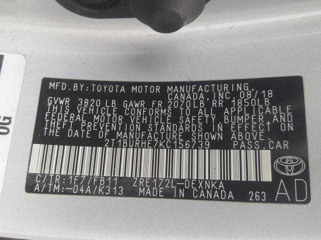 Photo 9 VIN: 2T1BURHE7KC156739 - TOYOTA COROLLA L 