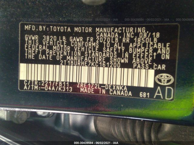 Photo 8 VIN: 2T1BURHE7KC161200 - TOYOTA COROLLA 