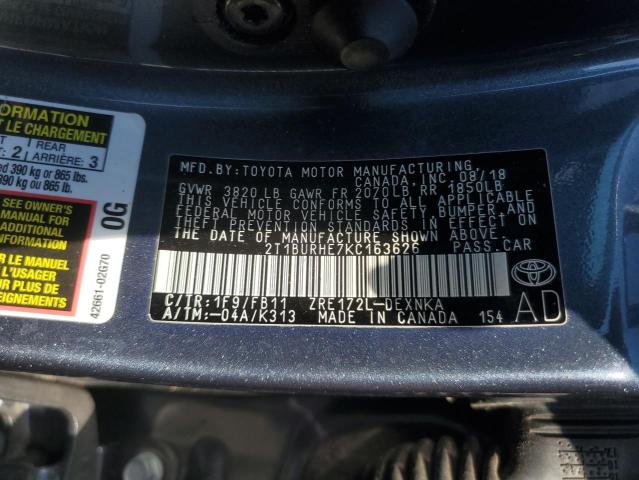 Photo 12 VIN: 2T1BURHE7KC163626 - TOYOTA COROLLA L 