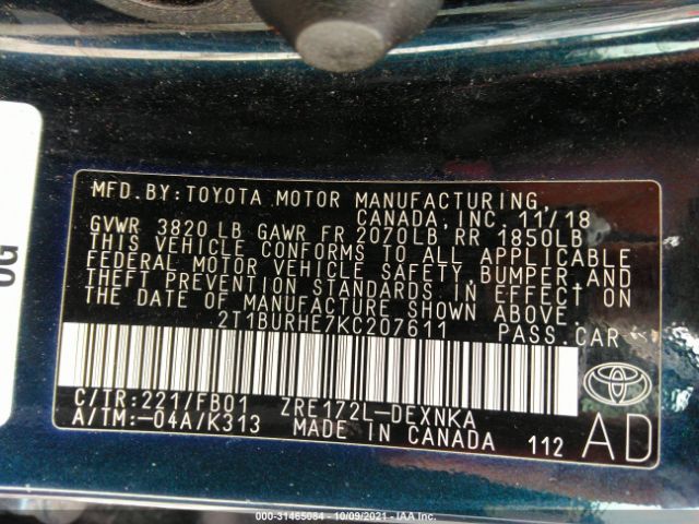 Photo 8 VIN: 2T1BURHE7KC207611 - TOYOTA COROLLA 