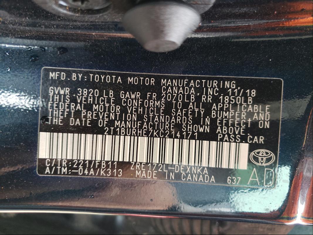 Photo 9 VIN: 2T1BURHE7KC214171 - TOYOTA COROLLA L 