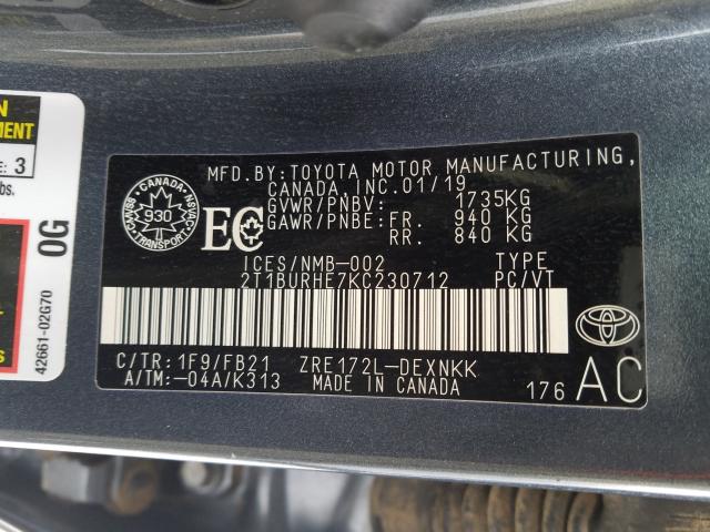 Photo 9 VIN: 2T1BURHE7KC230712 - TOYOTA COROLLA L 