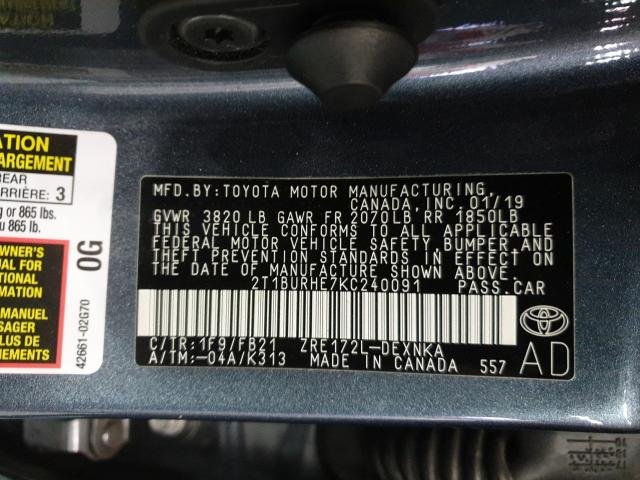 Photo 9 VIN: 2T1BURHE7KC240091 - TOYOTA COROLLA L 