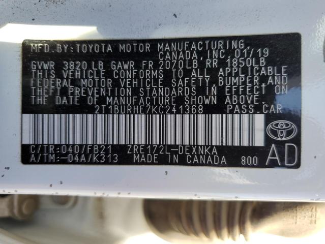 Photo 12 VIN: 2T1BURHE7KC241368 - TOYOTA COROLLA 