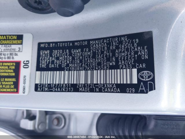 Photo 8 VIN: 2T1BURHE7KC245582 - TOYOTA COROLLA 