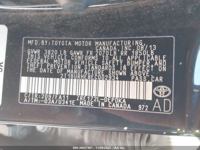 Photo 8 VIN: 2T1BURHE8EC002934 - TOYOTA COROLLA 