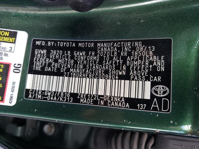 Photo 9 VIN: 2T1BURHE8EC009804 - TOYOTA COROLLA L 