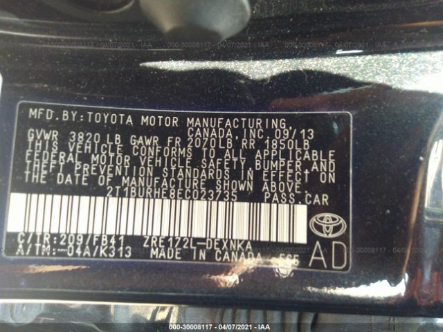 Photo 8 VIN: 2T1BURHE8EC023735 - TOYOTA COROLLA 