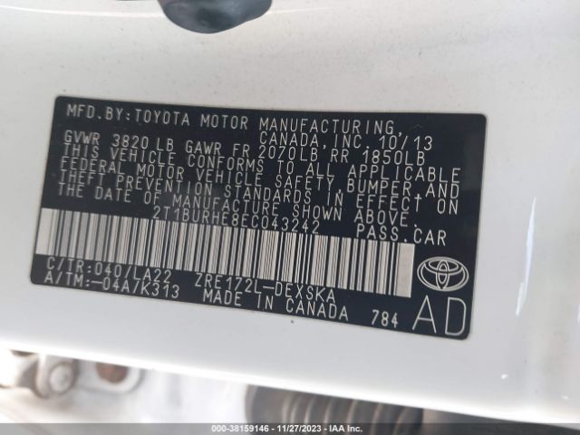 Photo 8 VIN: 2T1BURHE8EC043242 - TOYOTA COROLLA 