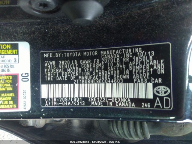 Photo 8 VIN: 2T1BURHE8EC044603 - TOYOTA COROLLA 