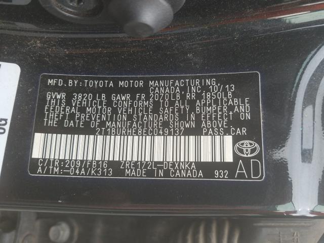 Photo 9 VIN: 2T1BURHE8EC049137 - TOYOTA COROLLA L 