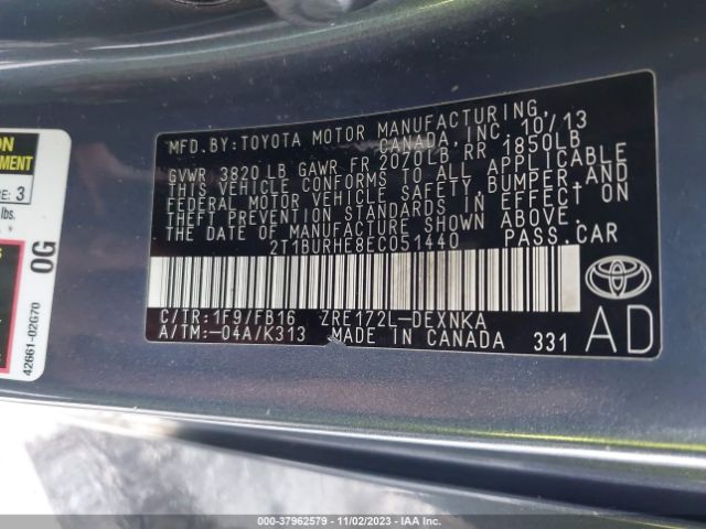 Photo 8 VIN: 2T1BURHE8EC051440 - TOYOTA COROLLA 