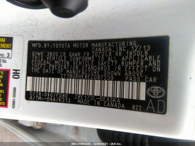 Photo 8 VIN: 2T1BURHE8EC087239 - TOYOTA COROLLA 