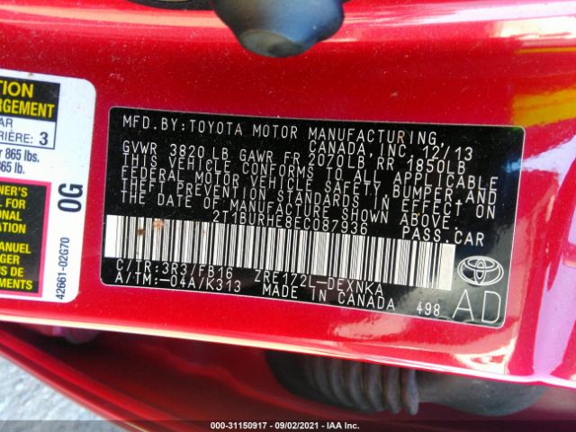 Photo 8 VIN: 2T1BURHE8EC087936 - TOYOTA COROLLA 