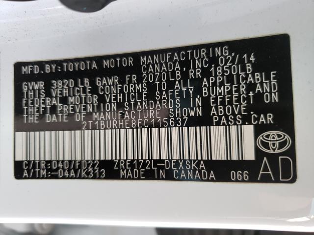 Photo 9 VIN: 2T1BURHE8EC115637 - TOYOTA COROLLA L 