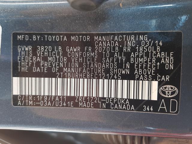 Photo 9 VIN: 2T1BURHE8EC121745 - TOYOTA COROLLA L 