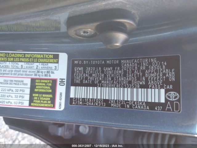 Photo 8 VIN: 2T1BURHE8EC133538 - TOYOTA COROLLA 