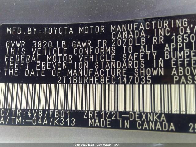 Photo 8 VIN: 2T1BURHE8EC147035 - TOYOTA COROLLA 