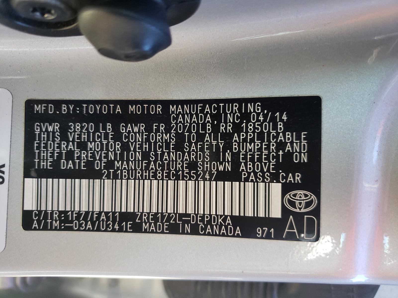 Photo 9 VIN: 2T1BURHE8EC155247 - TOYOTA COROLLA L 