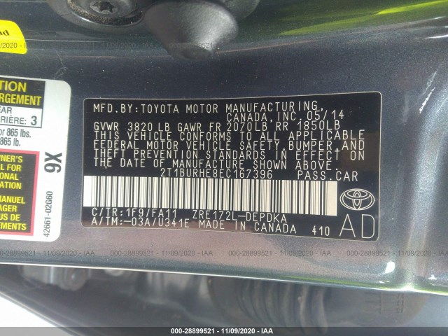 Photo 8 VIN: 2T1BURHE8EC167396 - TOYOTA COROLLA 