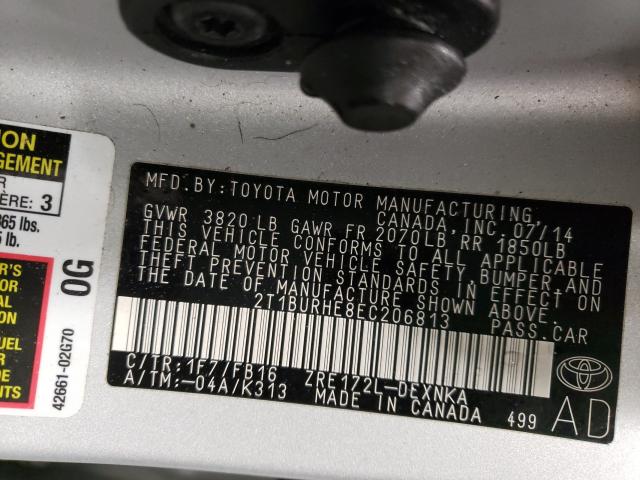 Photo 9 VIN: 2T1BURHE8EC206813 - TOYOTA COROLLA L 